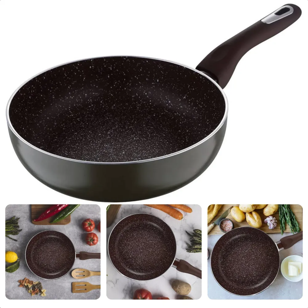 Cheqo® Koekenpan 28cm - Hoge Rand - Geperst Aluminium - Non-Stick Marble Coating - Soft-Touch Handgrepen - Inductiebodem -...