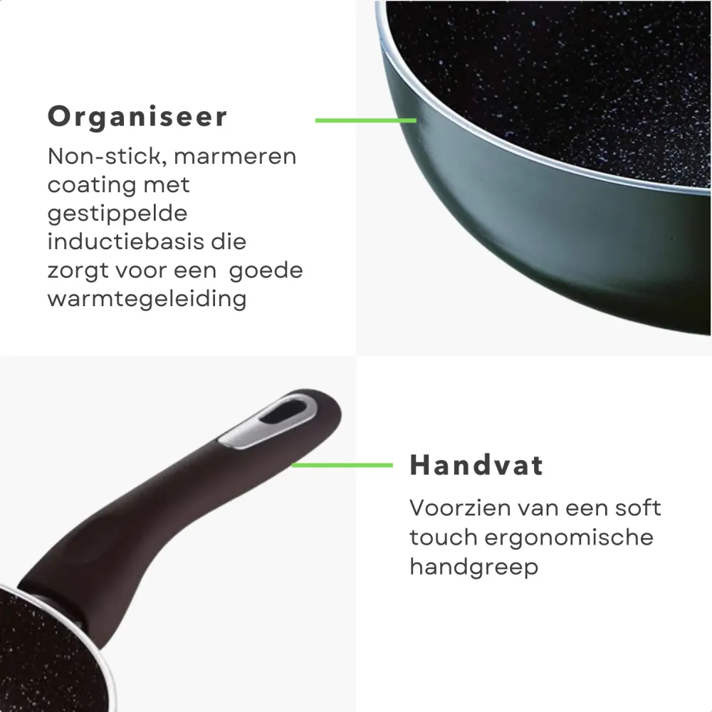Cheqo® Koekenpan 28cm - Hoge Rand - Geperst Aluminium - Non-Stick Marble Coating - Soft-Touch Handgrepen - Inductiebodem -...