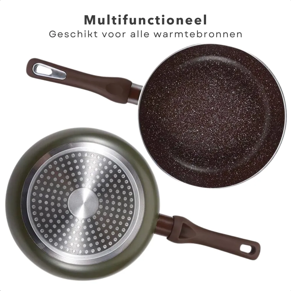 Cheqo® Koekenpan 28cm - Hoge Rand - Geperst Aluminium - Non-Stick Marble Coating - Soft-Touch Handgrepen - Inductiebodem -...