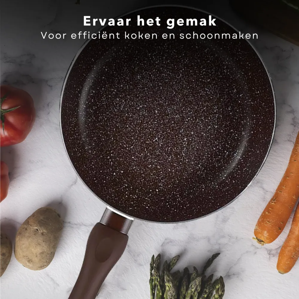 Cheqo® Koekenpan 28cm - Hoge Rand - Geperst Aluminium - Non-Stick Marble Coating - Soft-Touch Handgrepen - Inductiebodem -...