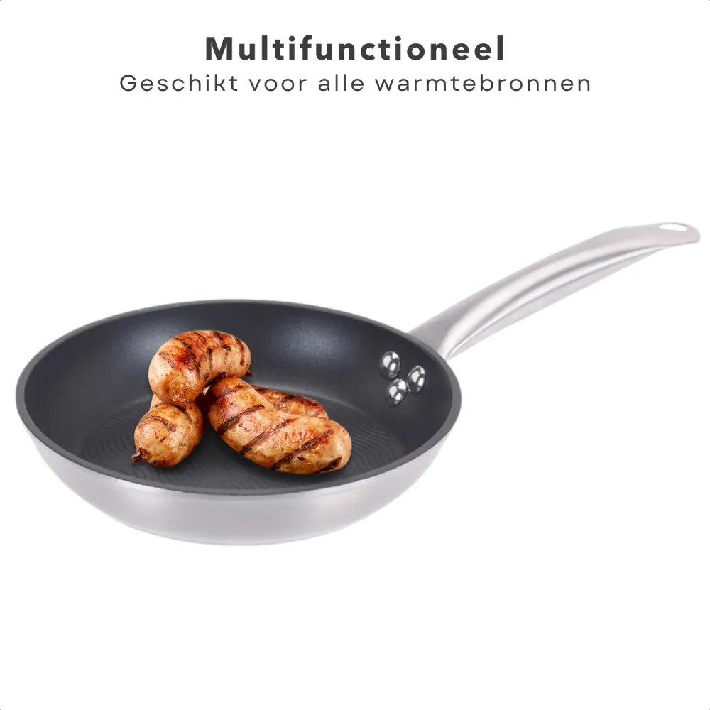 Cheqo® Koekenpan - Bakpan - Alle Warmtebronnen - Ook voor Inductie - Ø24cm x H5,5cm - Aluminium