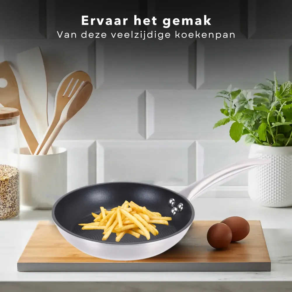 Cheqo® Koekenpan - Bakpan - Alle Warmtebronnen - Ook voor Inductie - Ø24cm x H5,5cm - Aluminium