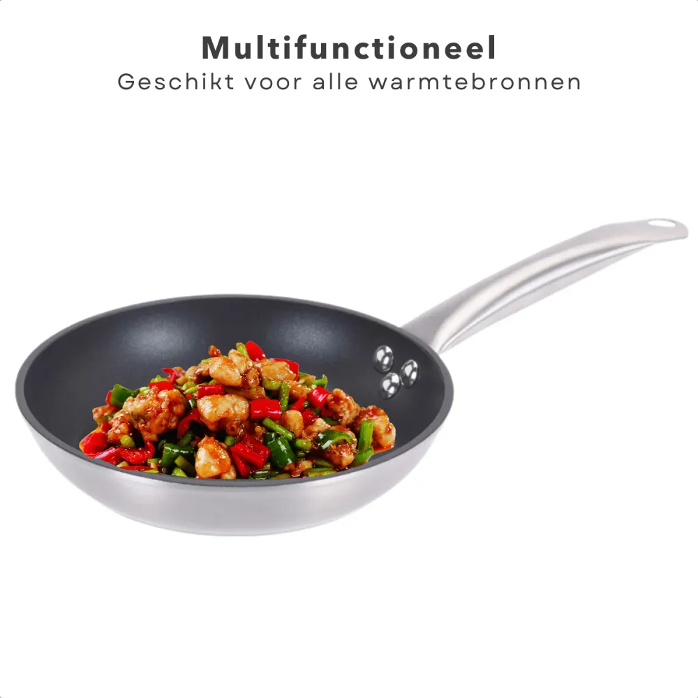 Cheqo® Koekenpan - Bakpan - Alle Warmtebronnen - Ook voor Inductie - Ø28cm x H5,5cm - Aluminium