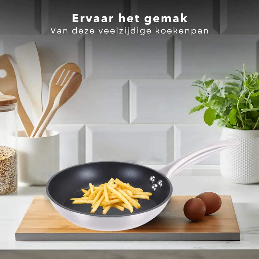 Cheqo® Koekenpan - Bakpan - Alle Warmtebronnen - Ook voor Inductie - Ø28cm x H5,5cm - Aluminium
