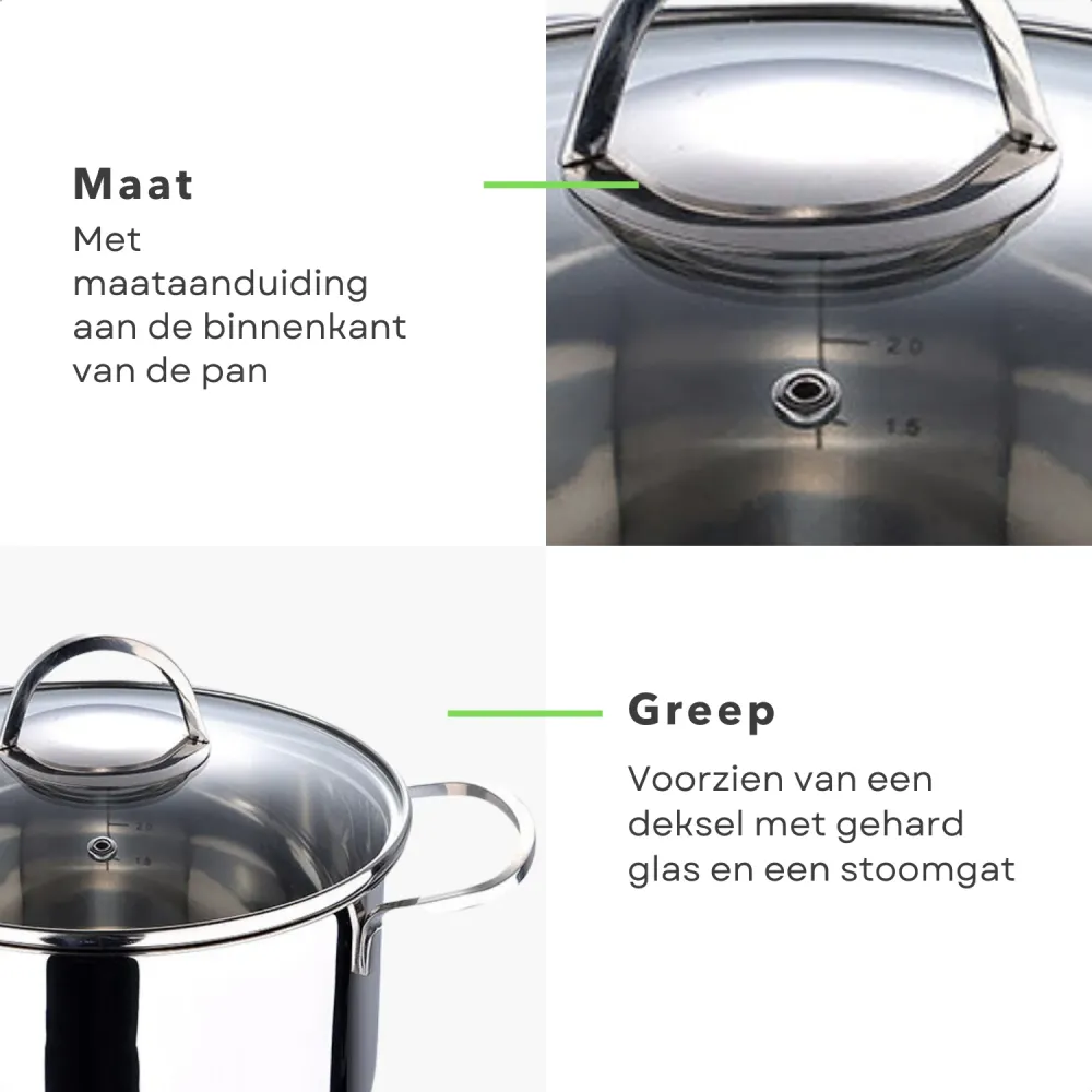 Cheqo® Kookpan met Deksel - Alle Warmtebronnen - Ook voor Inductie - Ø20 cm - 3.3L