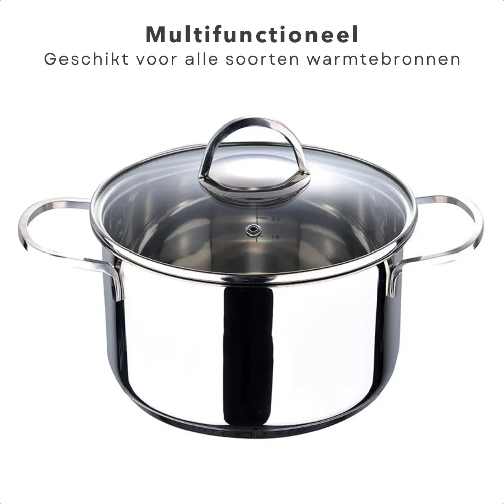 Cheqo® Kookpan met Deksel - Alle Warmtebronnen - Ook voor Inductie - Ø20 cm - 3.3L