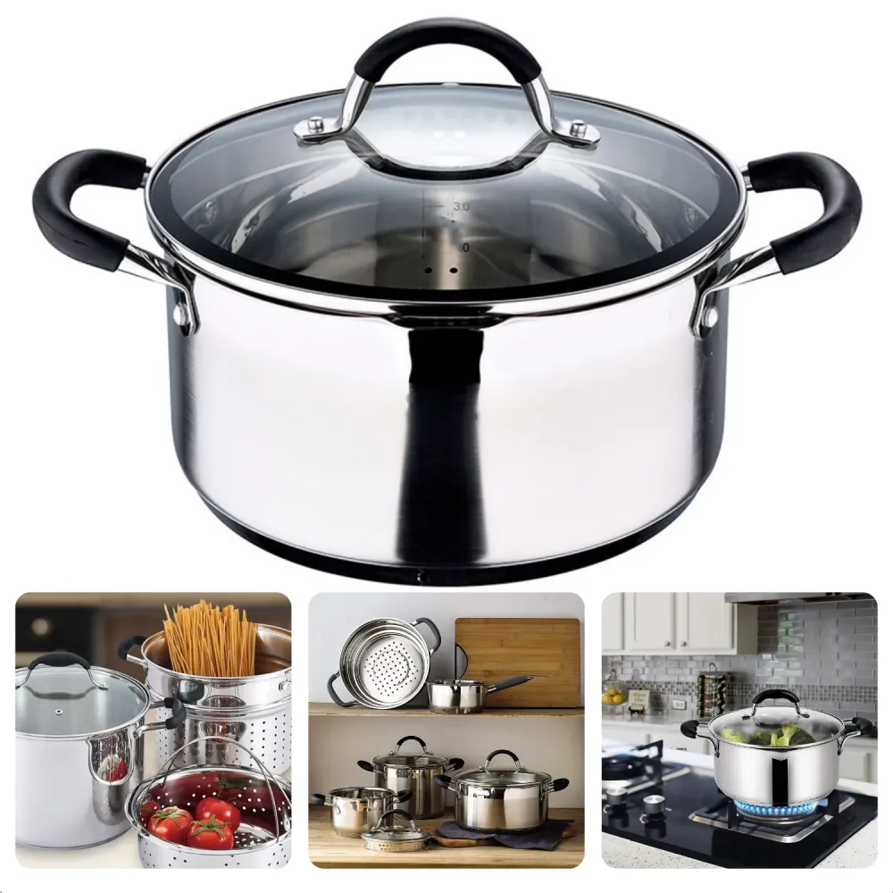 Cheqo® Kookpan voor Inductie - RVS - Ø24 - 5L - Met Deksel - Inclusief Schenktuit - Siliconen Handvatten - Maataanduiding...