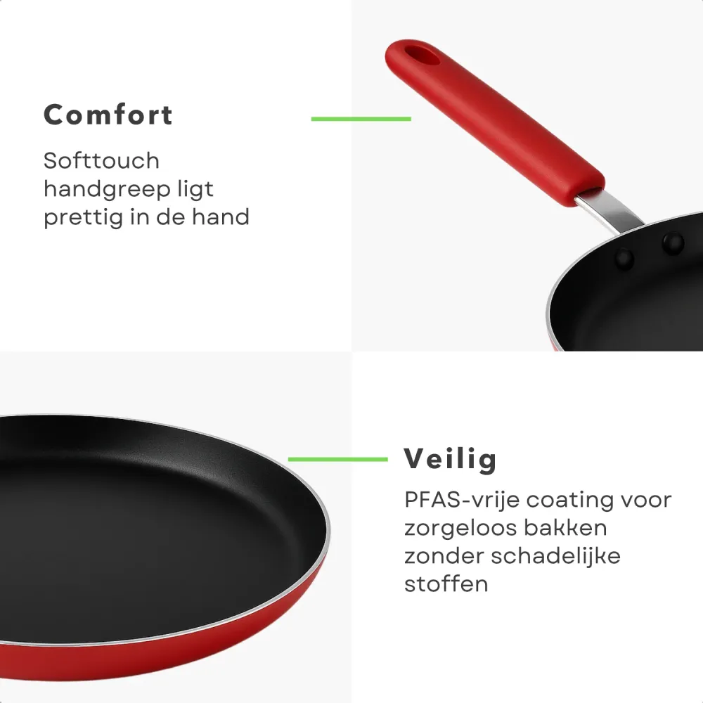 Cheqo® Pannenkoekenpan 24 cm - Pannenkoekpan PFAS Vrij - Crepe Pan - Koekenpan voor Pannenkoeken - Keramische Anti-aanbakl...