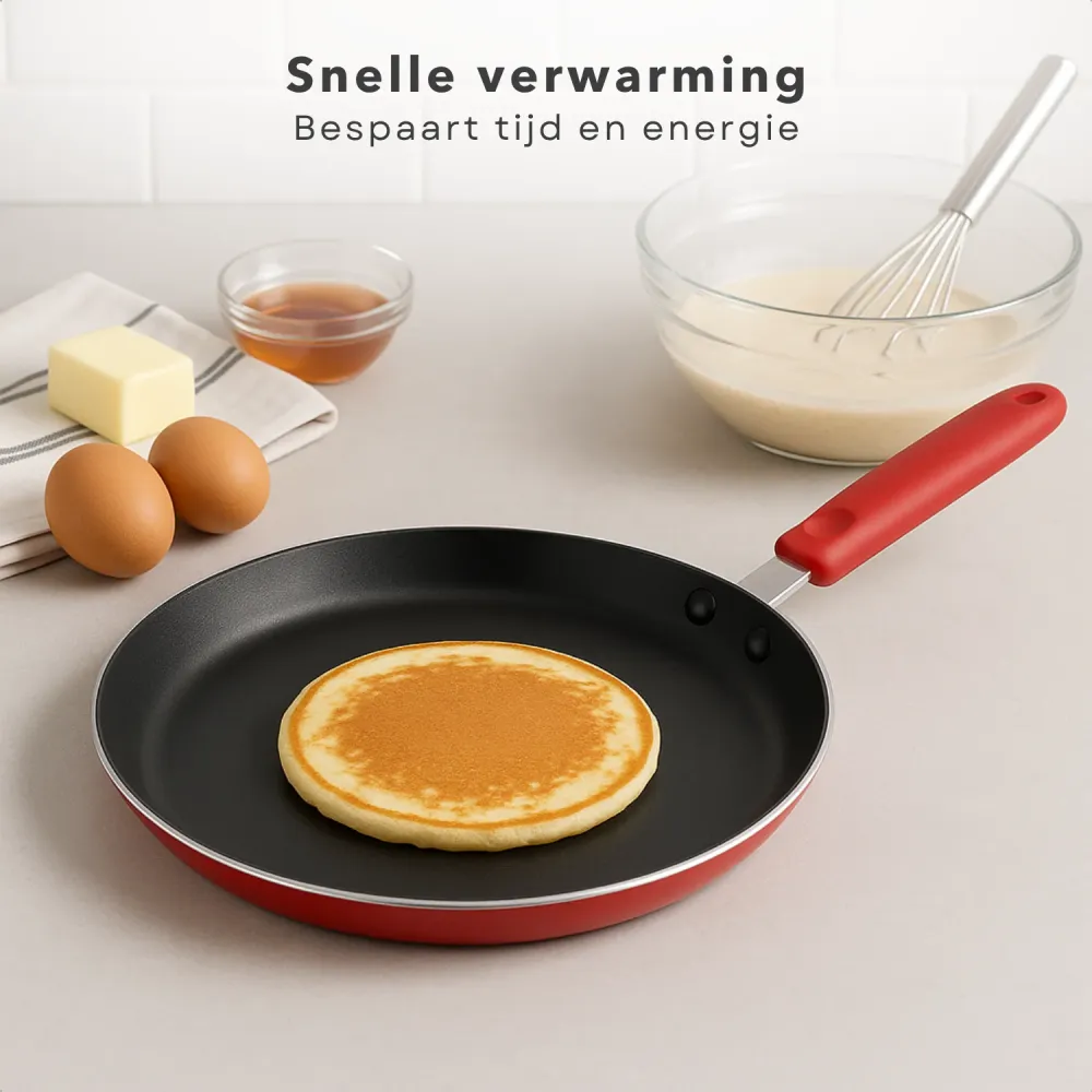 Cheqo® Pannenkoekenpan 24 cm - Pannenkoekpan PFAS Vrij - Crepe Pan - Koekenpan voor Pannenkoeken - Keramische Anti-aanbakl...