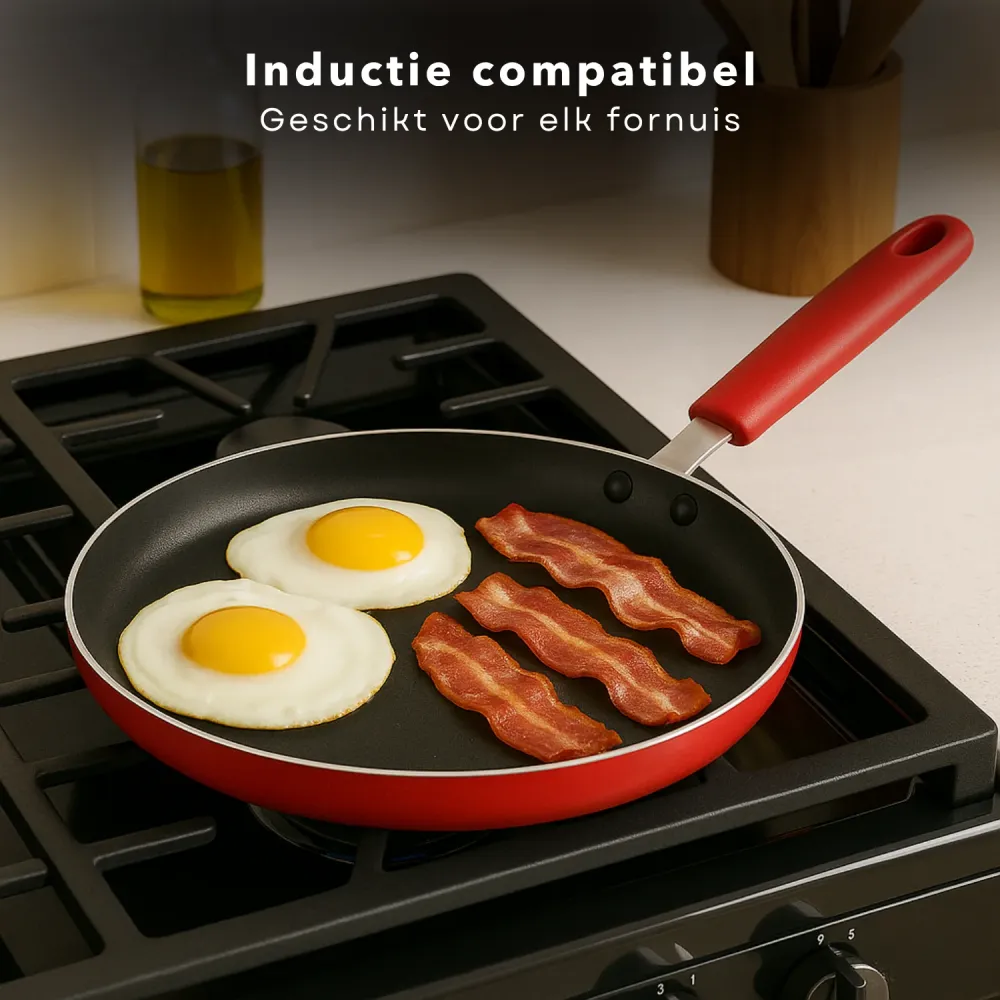 Cheqo® Pannenkoekenpan 24 cm - Pannenkoekpan PFAS Vrij - Crepe Pan - Koekenpan voor Pannenkoeken - Keramische Anti-aanbakl...