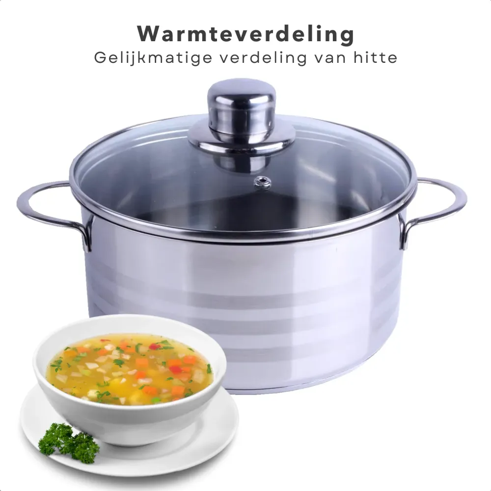 Cheqo® RVS Kookpan 22 cm - Soeppan - Inductie & Vaatwasserbestendig - 4L - Met Glazen Deksel