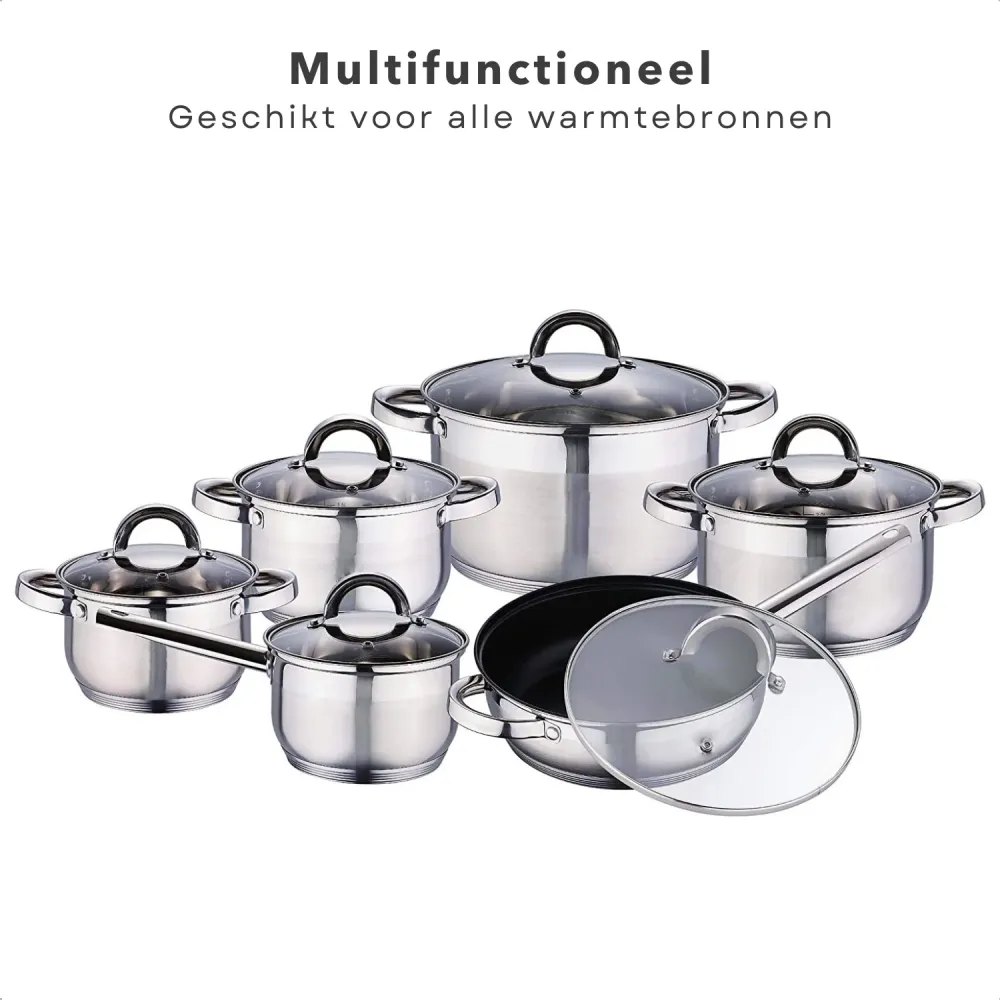 Cheqo® RVS Pannenset - Kookpannen Set - Steelpan - 1,9L, 2,6L, 3,7L, 6,2L, 3,0L - Anti-aanbaklaag - Geschikt voor alle war...
