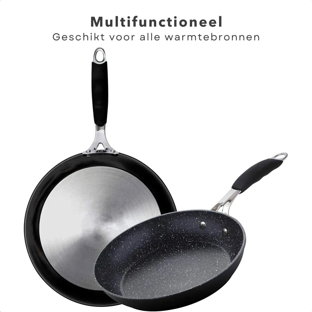 Cheqo® Set van 2 Koekenpannen - Pannenset - Koekenpan Set - Bakpan - 20 & 24 cm - Gesmeed Aluminium - Full Induction - Xyl...