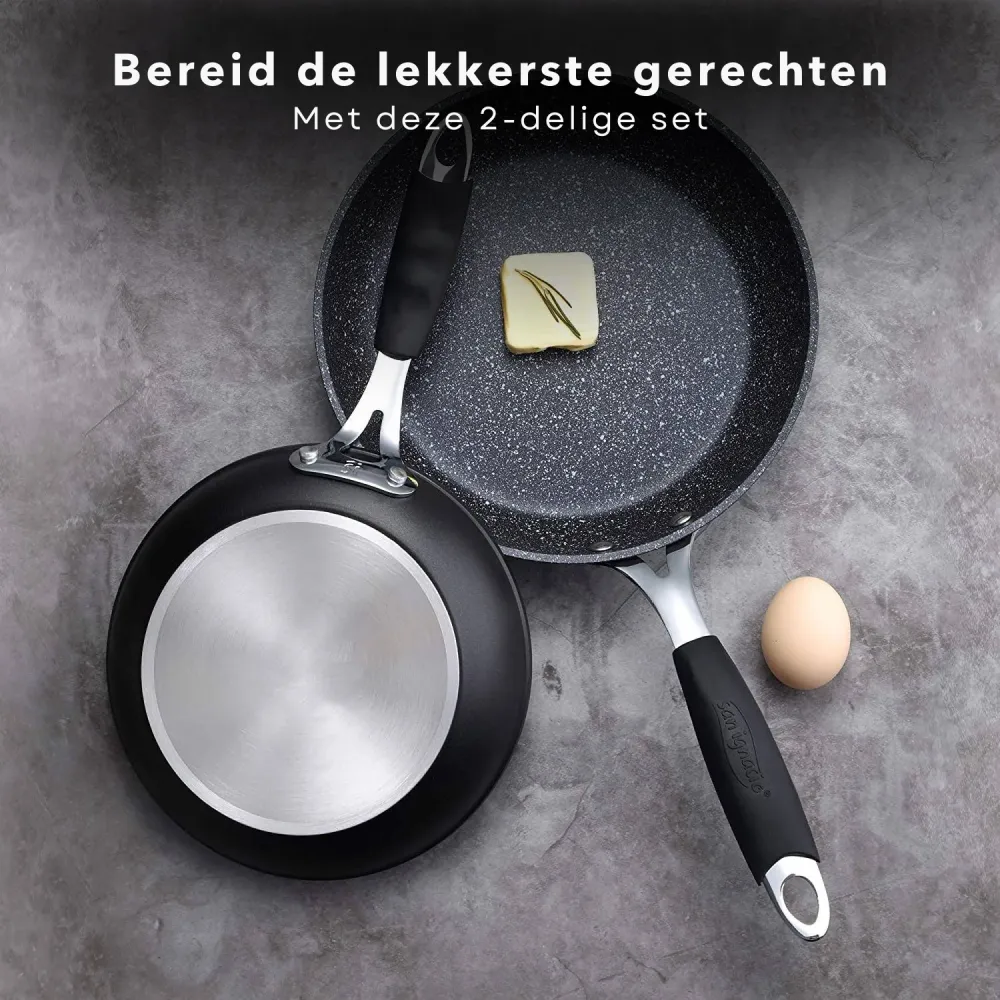 Cheqo® Set van 2 Koekenpannen - Pannenset - Koekenpan Set - Bakpan - 20 & 24 cm - Gesmeed Aluminium - Full Induction - Xyl...