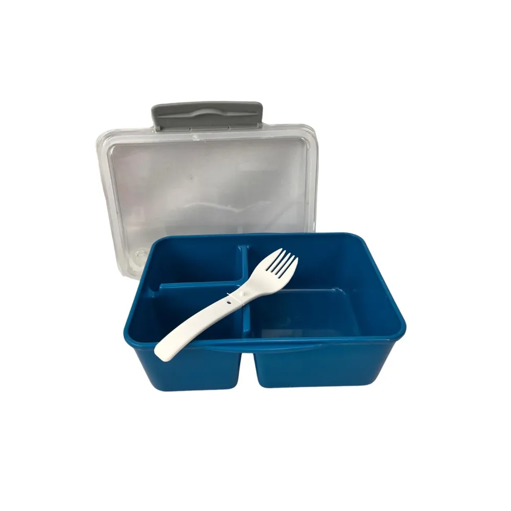Lunchbox met vouwbare vork 20x15x7cm diepvries- en magnetronbestendig petrolblauw Clean in House