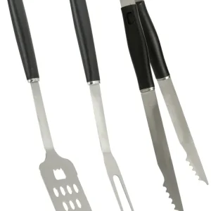Cookinglife BBQ Gereedschapset Fire & Flavour Zwart 3-Delig - RVS - BBQ Spatel, Tang & Vork