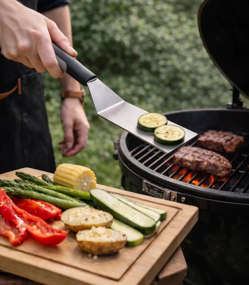 Cookinglife BBQ Spatel Fire & Flavour RVS 35 cm - Grill Spatel Zwart/Grijs