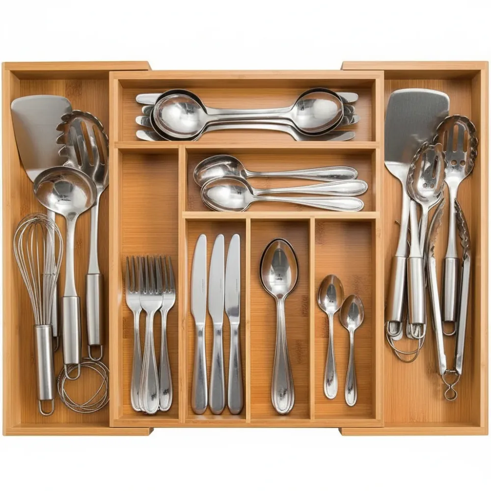 Cookinglife Bestekbak - Bamboe - uitschuifbaar - 28x34x5cm 45x34x5cm