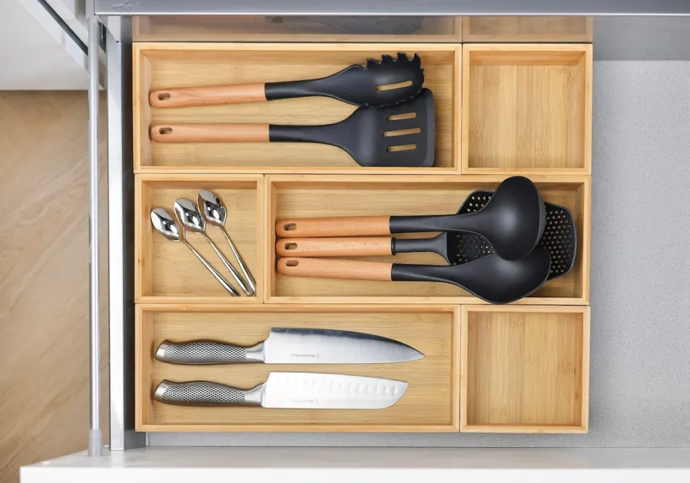 Cookinglife Bestekbak kookgerei - Opbergbox - Multi Organizer - Bamboe 38 x 8 x 7 cm