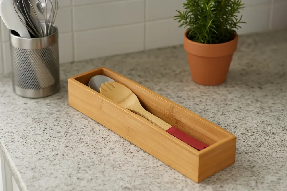 Cookinglife Bestekbak kookgerei - Opbergbox - Multi Organizer - Bamboe 38 x 8 x 7 cm