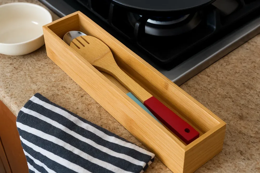 Cookinglife Bestekbak kookgerei - Opbergbox - Multi Organizer - Bamboe 38 x 8 x 7 cm