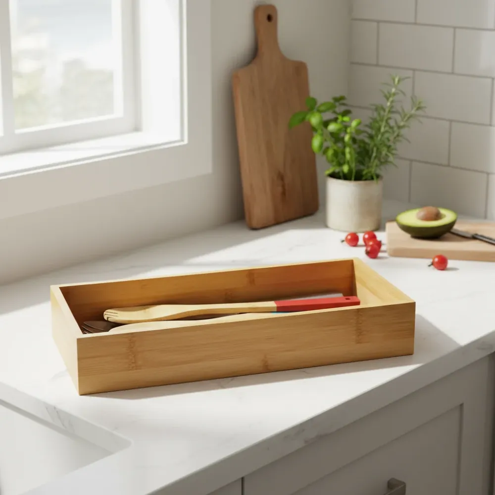 Cookinglife Bestekbak kookgerei- Opbergbox - Multi Organizer - Bamboe 38 x 15 x 7 cm
