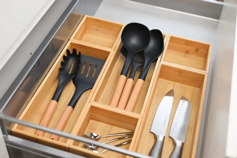 Cookinglife Bestekbak kookgerei- Opbergbox - Multi Organizer - Bamboe 38 x 15 x 7 cm