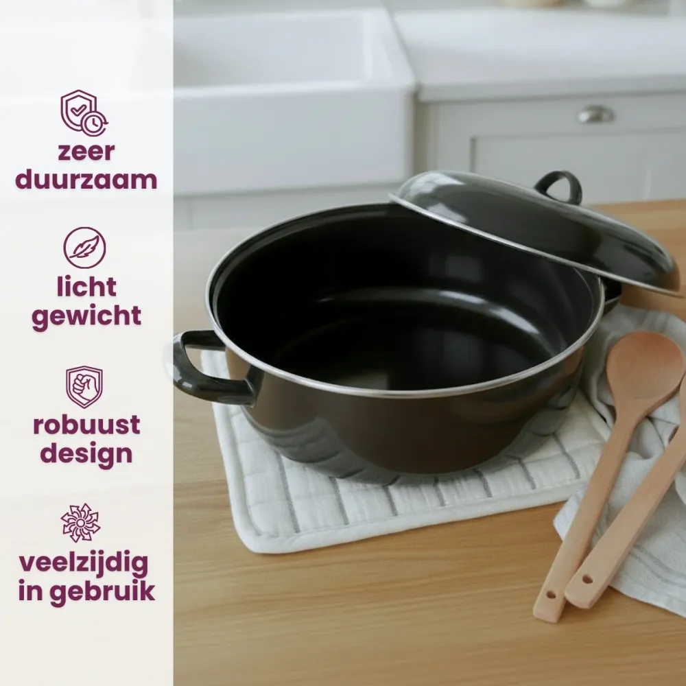 Cookinglife Braadpan met deksel - Emaille - Cooking - ø 28 cm / 6 Liter - geëmailleerde anti-aanbaklaag