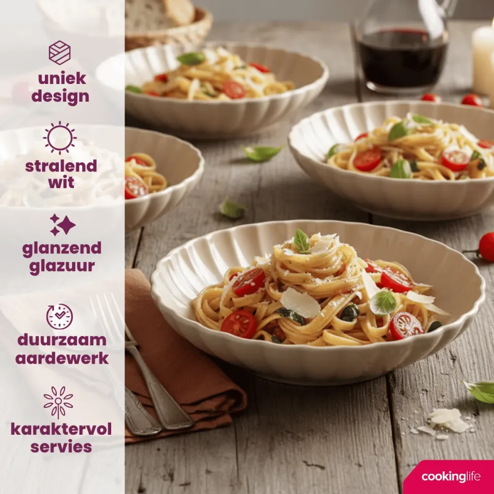 Cookinglife Diepe Borden / Pastaborden Cardida Beige ø 20 cm - 6 stuks