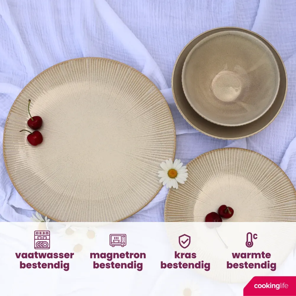 Cookinglife Diepe Borden / Pastaborden Coastal Lines Ocean Beige ø 18 cm - 6 Stuks