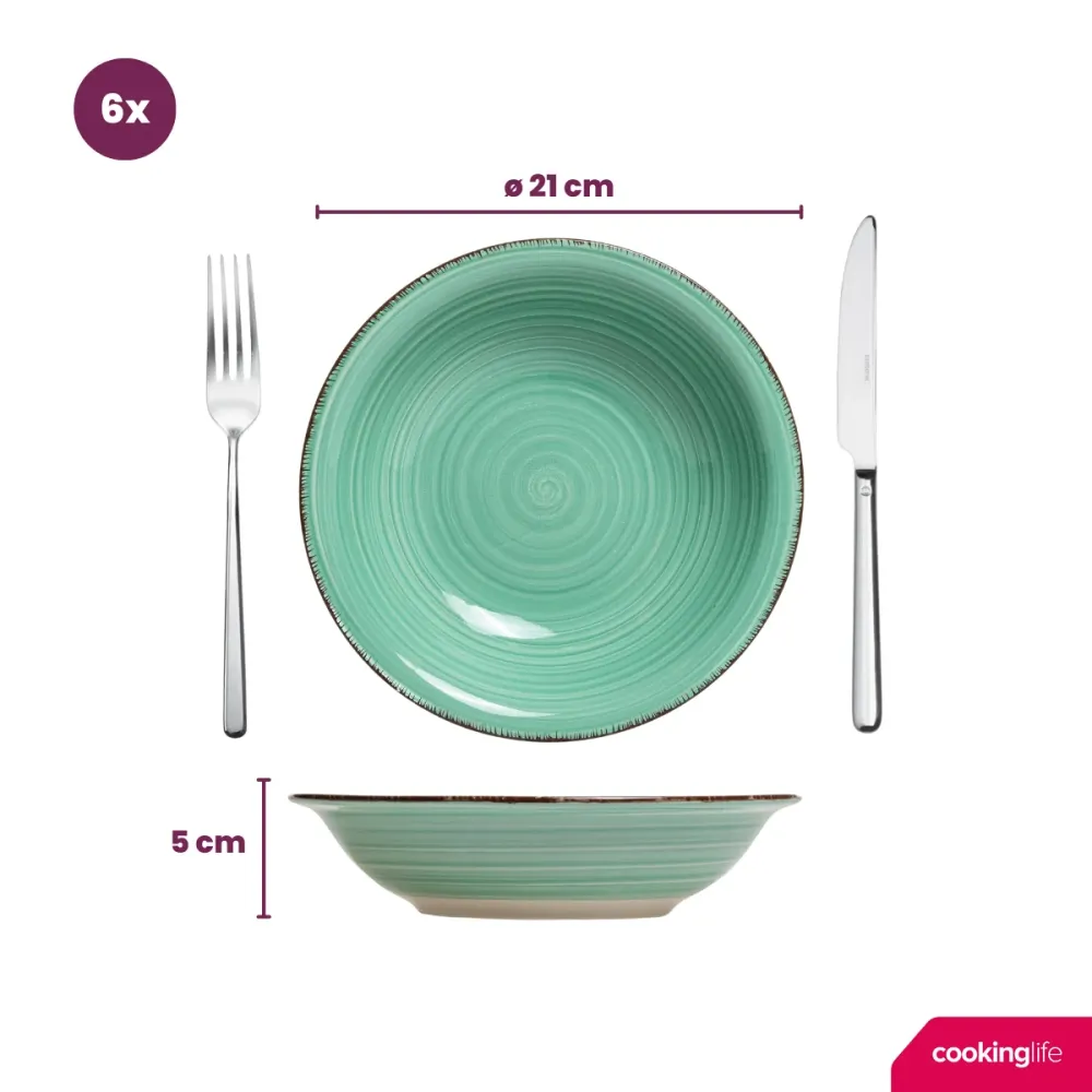Cookinglife Diepe borden / Pastaborden Delice Groen ø 21 cm - 6 stuks