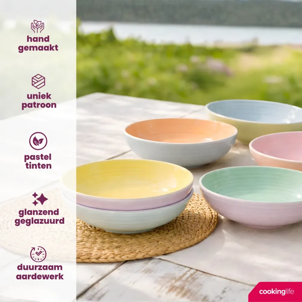 Cookinglife Diepe borden / Pastaborden Pastel Harmony ø 23 cm - 6 Stuks