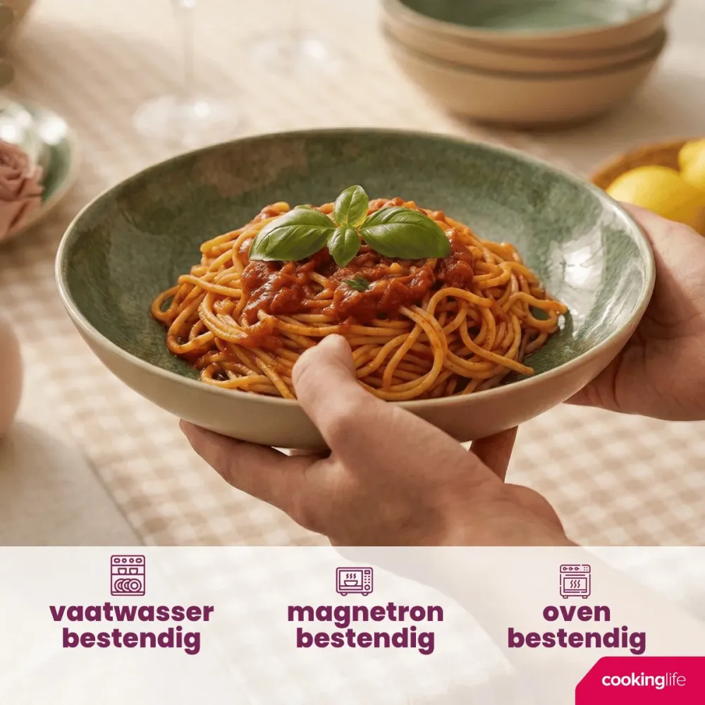 Cookinglife Diepe Borden / Pastaborden Serene Green ø 23 cm - Aardewerk - 4 stuks