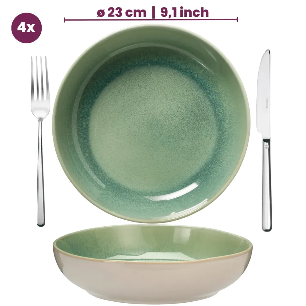 Cookinglife Diepe Borden / Pastaborden Serene Green ø 23 cm - Aardewerk - 4 stuks