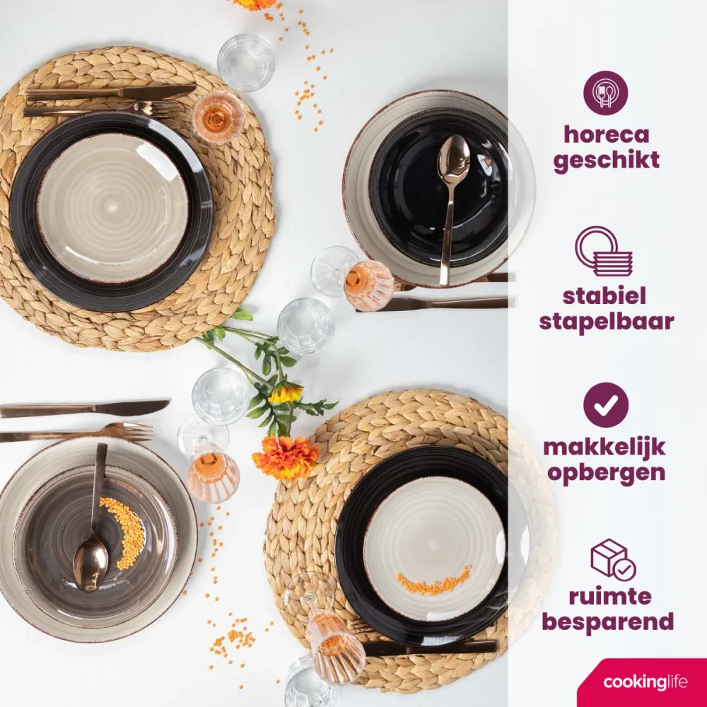 Cookinglife Dinerborden Delice Grijs ø 26,5 cm - 6 stuks