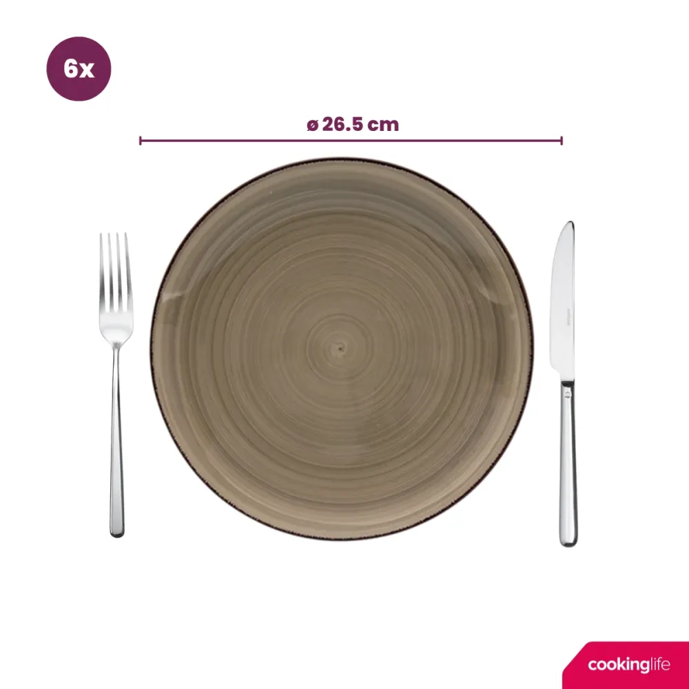 Cookinglife Dinerborden Delice Grijs ø 26,5 cm - 6 stuks