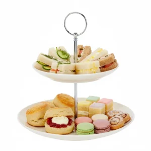 Cookinglife Etagère Porselein 2-laags ø 17 & 21 cm - Serveertoren voor Hapjes en Desserts