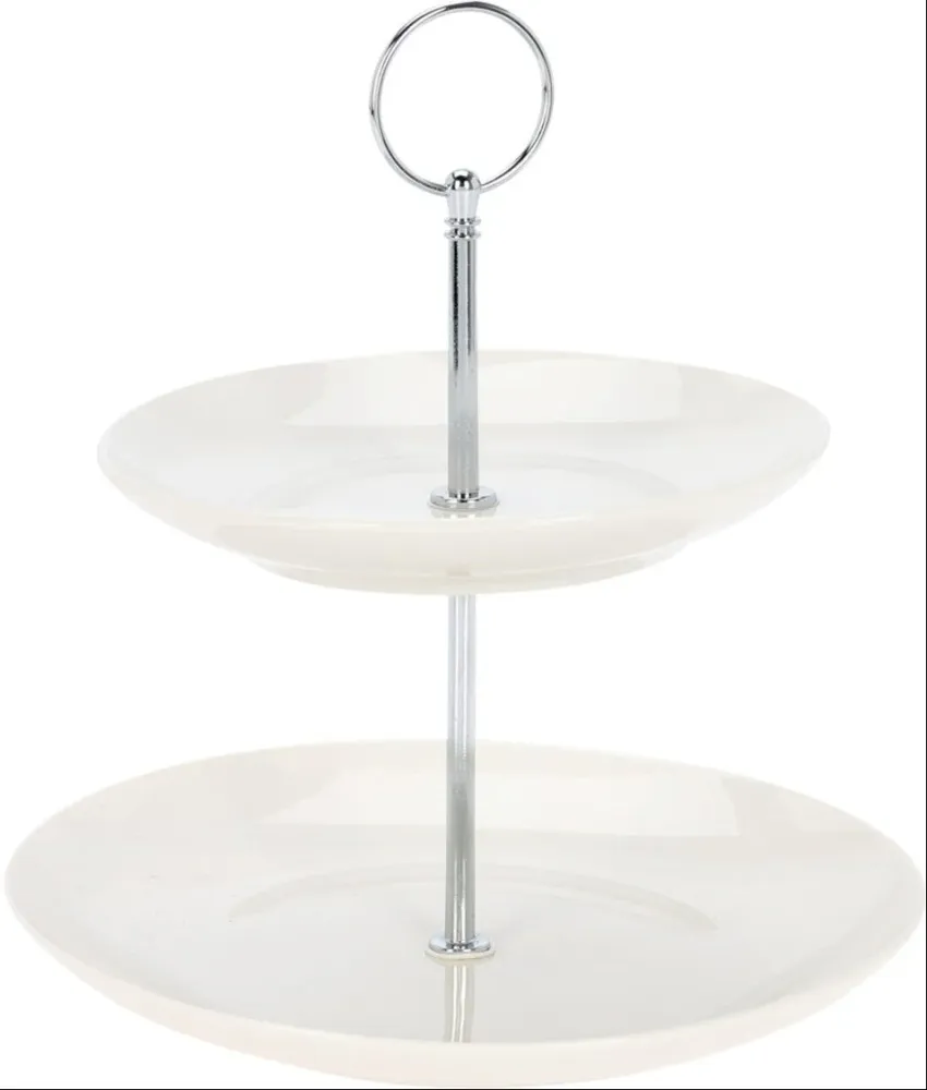 Cookinglife Etagère Porselein 2-laags ø 17 & 21 cm - Serveertoren voor Hapjes en Desserts