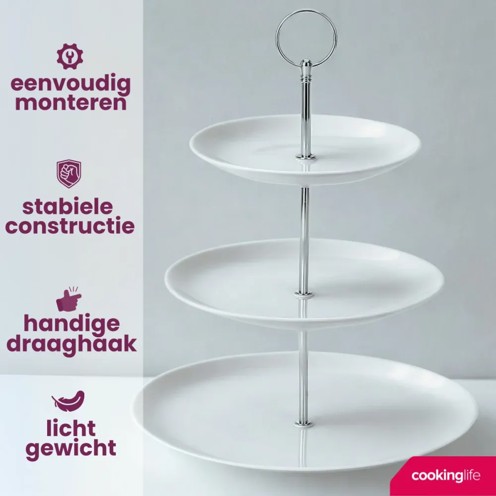 Cookinglife Etagère / serveertoren Food Fun ø 16, 21 & 26 cm - 3-laags - 34 cm hoog