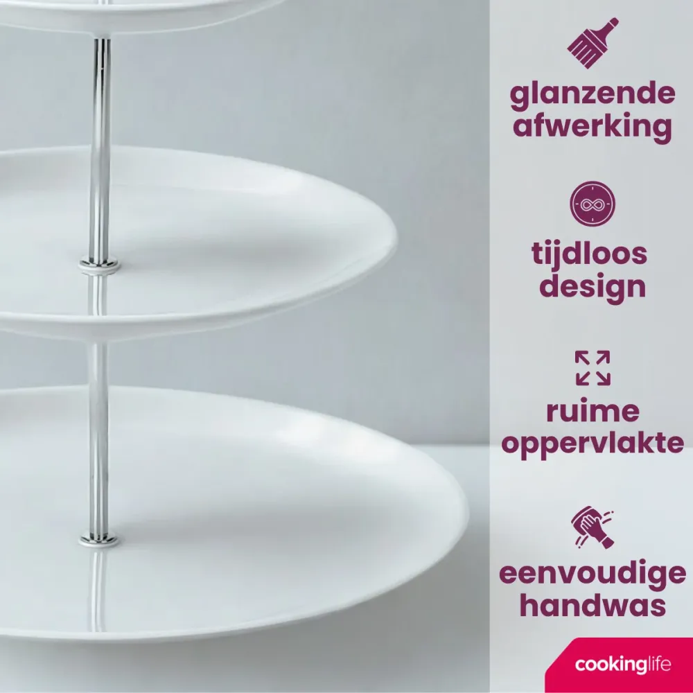 Cookinglife Etagère / serveertoren Food Fun ø 16, 21 & 26 cm - 3-laags - 34 cm hoog