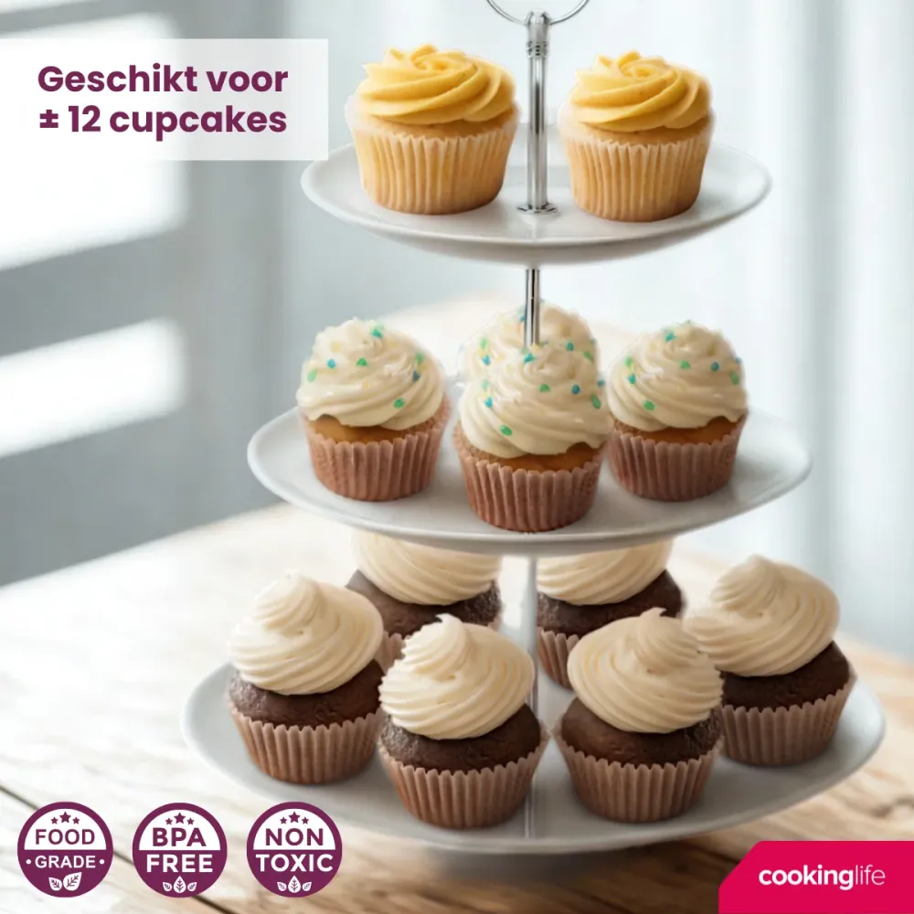 Cookinglife Etagère / serveertoren Food Fun ø 16, 21 & 26 cm - 3-laags - 34 cm hoog