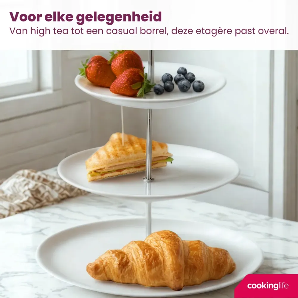 Cookinglife Etagère / serveertoren Food Fun ø 16, 21 & 26 cm - 3-laags - 34 cm hoog
