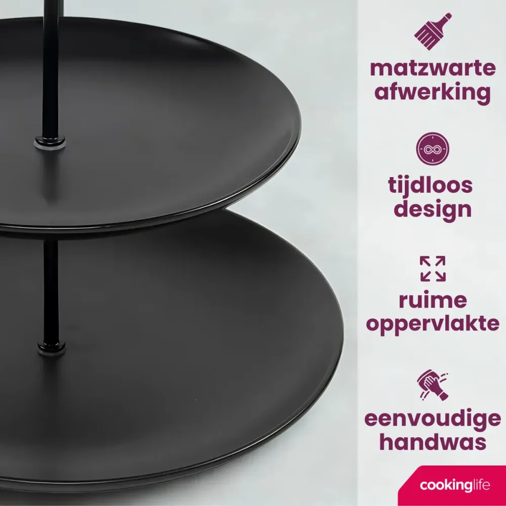Cookinglife Etagère zwart ø 16, 21 & 26 cm - 3-laags - 32 cm hoog