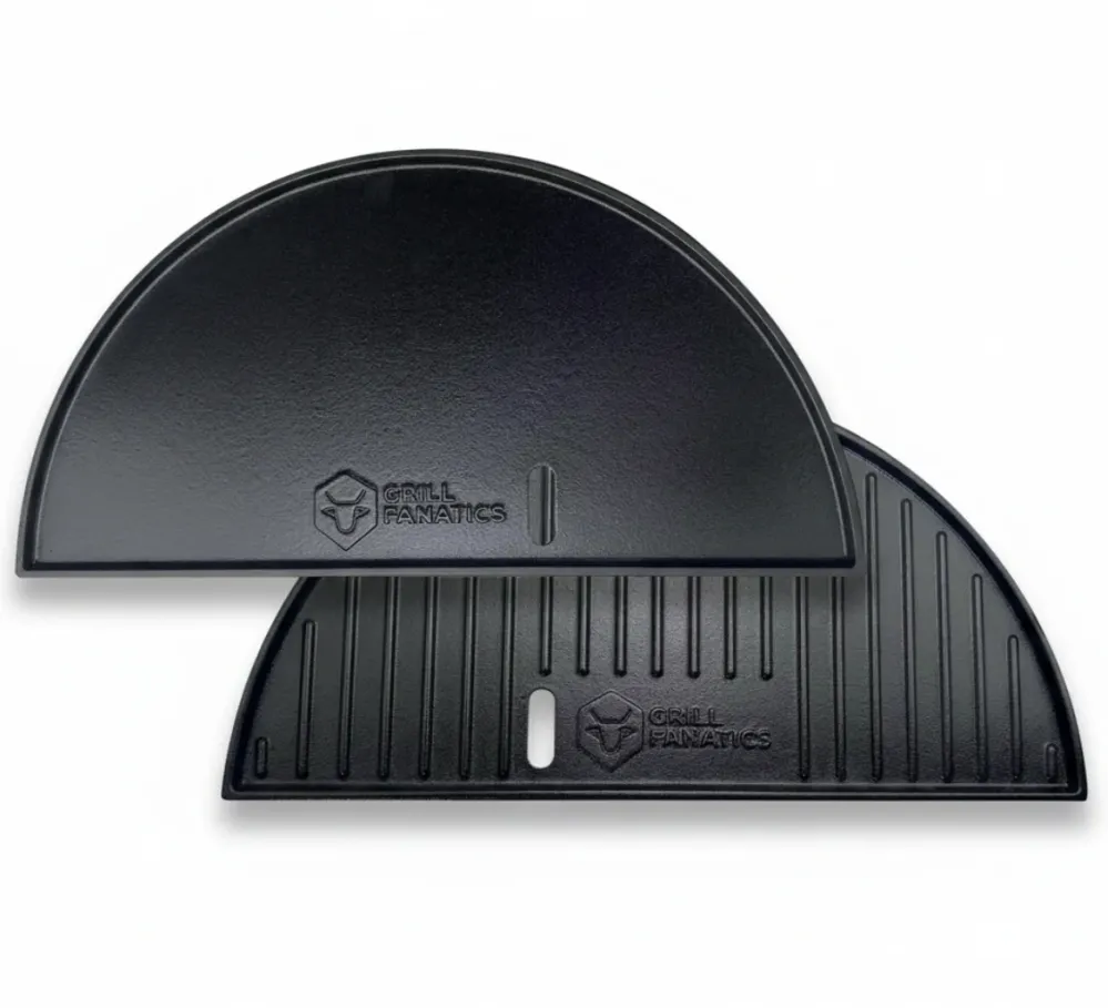 Cookinglife Grill Halve Maan Grillplaat / Plancha Gietijzer - 2-zijdig - Geschikt voor 46 cm Kamado's