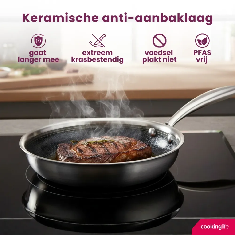 Cookinglife Koekenpan HexaCook - Hybride Pan ø 20 cm - NON STICK - geschikt voor alle warmtebronnen - keramische anti-aanb...