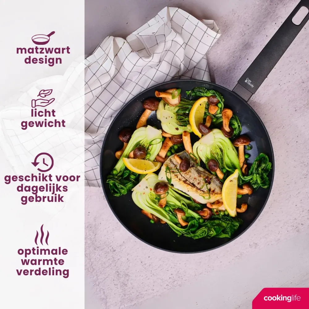 Cookinglife Koekenpannenset Black Cera 2-Delig ø 24 & 28 cm - keramische anti-aanbaklaag