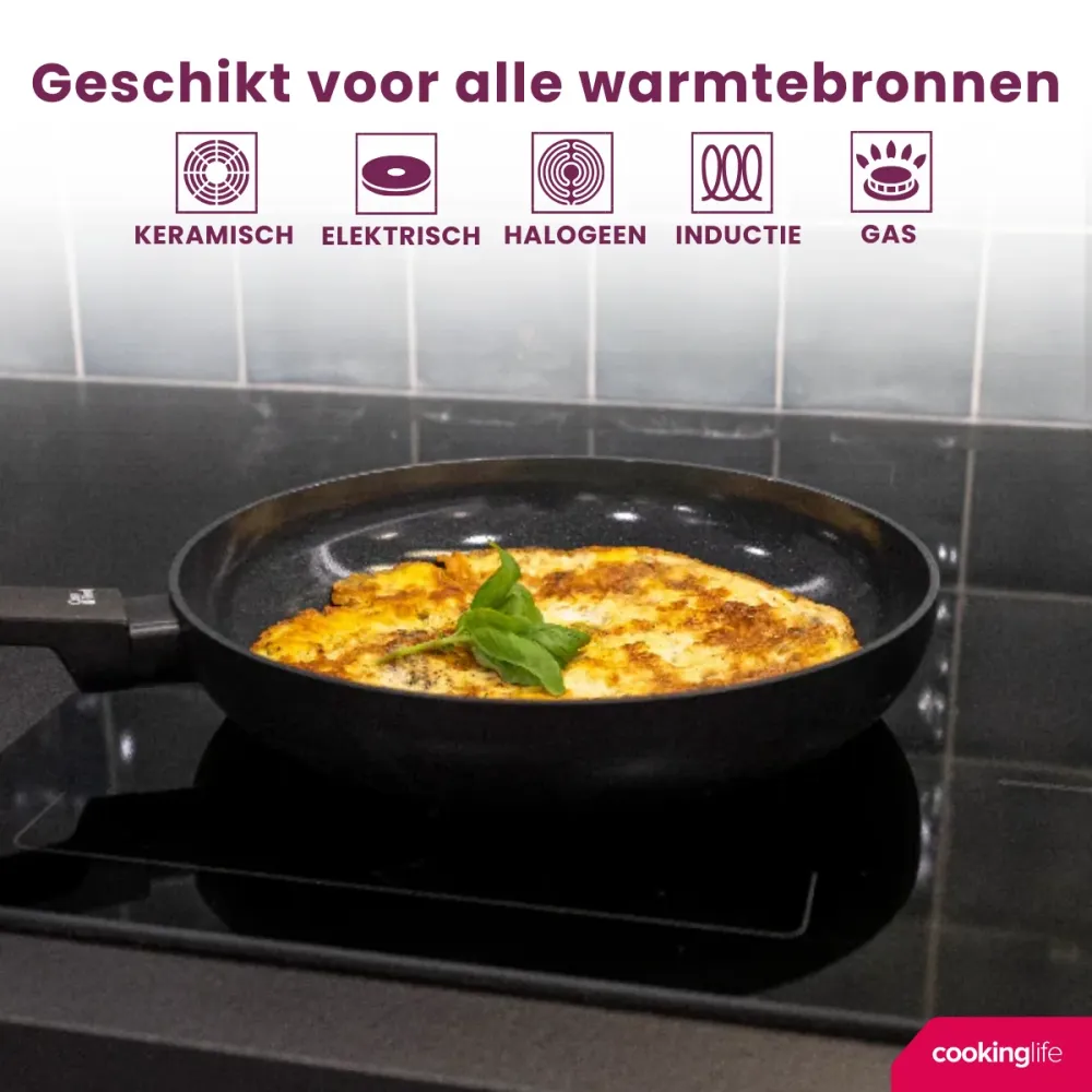Cookinglife Koekenpannenset Black Cera 2-Delig ø 24 & 28 cm - keramische anti-aanbaklaag