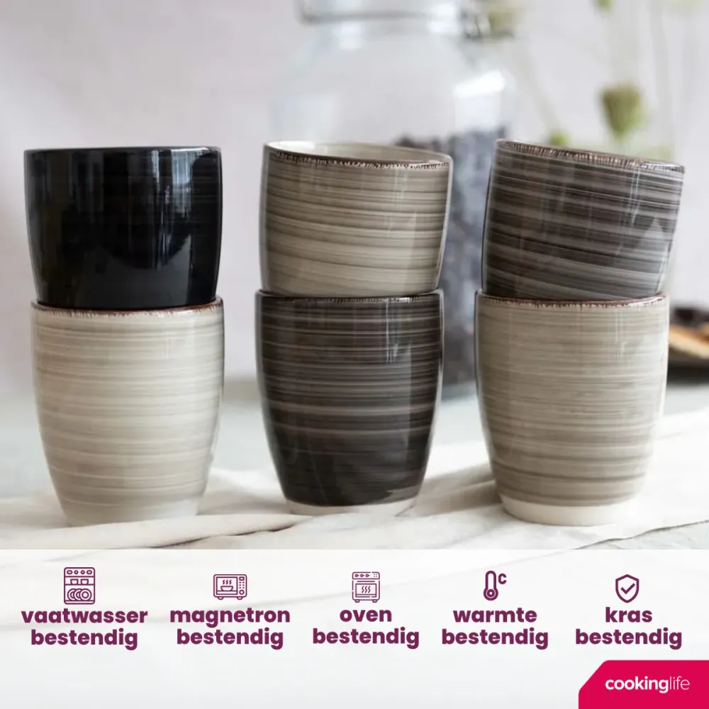 Cookinglife Koffiekopjes / Senseokopjes Delice Grijs 180 ml - 6 stuks