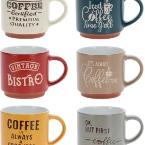Cookinglife Koffiemokken Koffiekopjes - Koffietijd - 260 ml - 6 Stuks