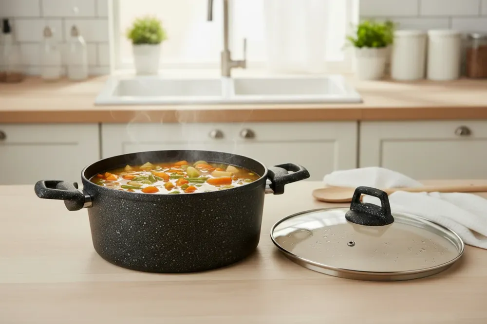 Cookinglife Kookpan met deksel - Black Speckle - Aluminium Ø 24 cm / 4.4 Liter - Geschikt voor alle warmtebronnen - standa...